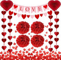Valentines Day Decorations Set Valentines Decor with Love Heart Garlands Banner Red Heart Paper Confetti Paper Fans and Tissue Pom Poms for Home Office and Party Decor