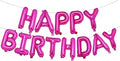 Happy Birthday Balloons Banner, 16 Inch Rose Pink Foil Balloon Mylar Sign Bunting Banner Self Inflating Letter Balloons Reusable for Girls Women Adults Birthday Party Decorations Supplies