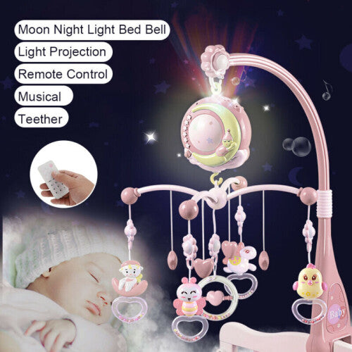 Baby Musical Crib Bed Bell Cot Mobile Stars Light Nusery Lullaby Toy