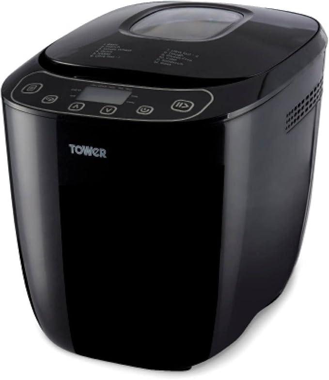 Tower T11003 2 lb Digital Bread Maker with 12 Automatic Programs, 13 Hours Delay Timer, 60 Minutes Keep Warm Function, Adjustable Crust Control, Non-Stick Bread Pan, 550 W, Black