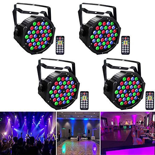 UKing 4-Pack LED Par Can Lights, 36 LEDs, 72W RGB DMX Wash Light with Wireless Remote, 7 Modes - DJ, Disco, Wedding, Stage Party Lighting