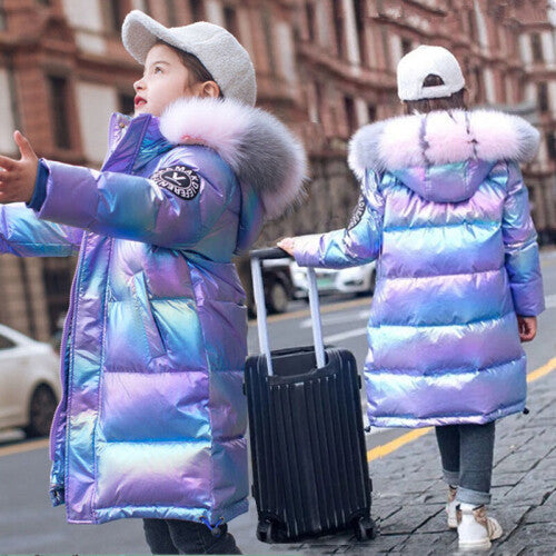 (  Purple,   120 CM / 5-6 Years) Girls Boys Lined Padded Winter Parka Coat Faux Fur Hooded Jacket Age 8-15 School