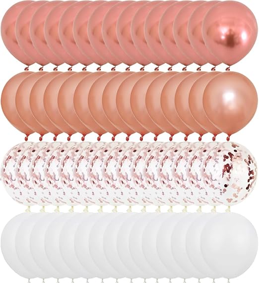 Metallic Rose Gold Balloons - 60pcs Rose Gold & White, 12in Confetti for Party