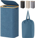 Lifewit 100L Laundry Basket with Lid, Clothes Hampers for Laundry with Bamboo Handles and A Removable Laundry Bag, Large Foldable Laundry Hamper for Bedroom, Bathroom, Dorm, Laundry Room, Dark Blue
