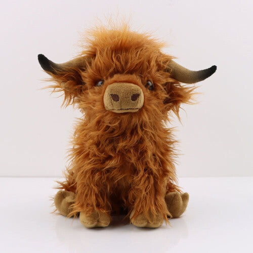 25cm Scottish Highland Cow Plush Toy - Realistic, Soft, Skin-Friendly, Long-Haired Doll