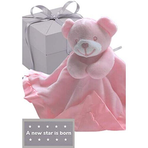 'A new star is born' new baby gifts comfort blanket in box | baby girl gift pink for mum | baby comforters| plush teddy security blanket| baby soft