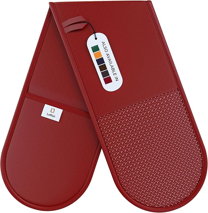 Double Oven Gloves Heat Resistant by Laffair® - Maroon Oven Gloves - Non-Slip Silicone - Modern Oven Mitt & Potholder for Home Cooking - Maximum Heat Protection