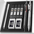 Nicpro 2 pcs 0.5 mm 0.7 mm Mechanical Pencils with Case, MP1000 Metal Pencils Set with 6 HB Lead Refill Tubes, 3 Erasers, 9 Rubber Refills for Artistic Writing, Drawing
