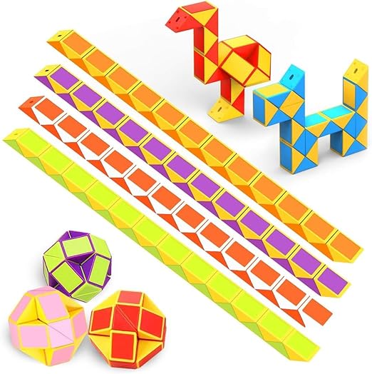 WEARXI Party Bag Fillers for Kids, 12 Packs 24 Blocks Magic Snake Cube, Fidget Toys for Kid Party Bags,Toys for 5-12 Years Old Girls Boys Party Favours Classroom Prizes Twist Puzzle Cracker Fillers