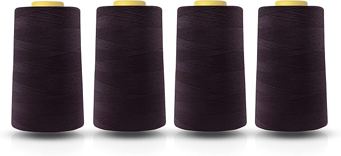 Realm Overlocking Sewing Machine Polyester Thread x Four 5000 Yards Cones White Black Natural Navy Red Grey (Aubergine)