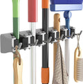 Lifewit Broom Mop Holder Wall Mounted, Heavy Duty Broom Storage with 5 Slot 6 Hooks, Utility Room Storage Solutions for Broom Cupboard Kitchen Bathroom Garage and Garden Tool Organiser, 1 Pack, Grey