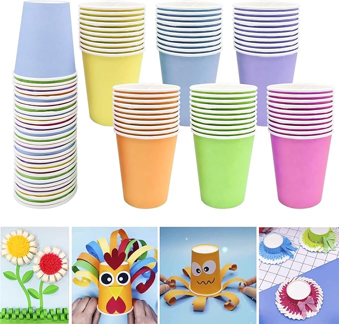 Pack of 60 Disposable Colour Party Cups, Suitable for DIY Creations, Picnics, Parties, Barbecues (Six Colours)