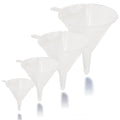 Funnel Transparent in 4 Different Sizes (122, 101, 76 & 50mm) Non-Toxic Food Grade Plastic -Funnels for Filling Bottles or Containers with Holders – Funnel Kitchen ideal for Garage & Labs