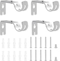 4 Heavy Duty Curtain Pole Holders, Adjustable for 25mm Poles, Silver Metal Wall Rod Brackets