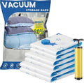 Vacuum Storage Bags, 6 Combo (2 Jumbo, 2 Large, 2 Medium) Reusable Space Saver Bags Vacuum Compression Zipper Storage Bags with Airtight Valve and Hand Pump,Work with Vacuum Cleaner