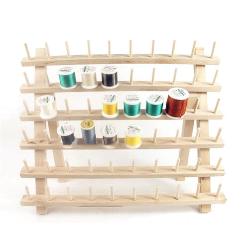 Beech Wood 60-Spool Thread Rack - Wall-Mount or Freestanding Embroidery Holder, Paint/Stain Ready, 40x16x32 cm