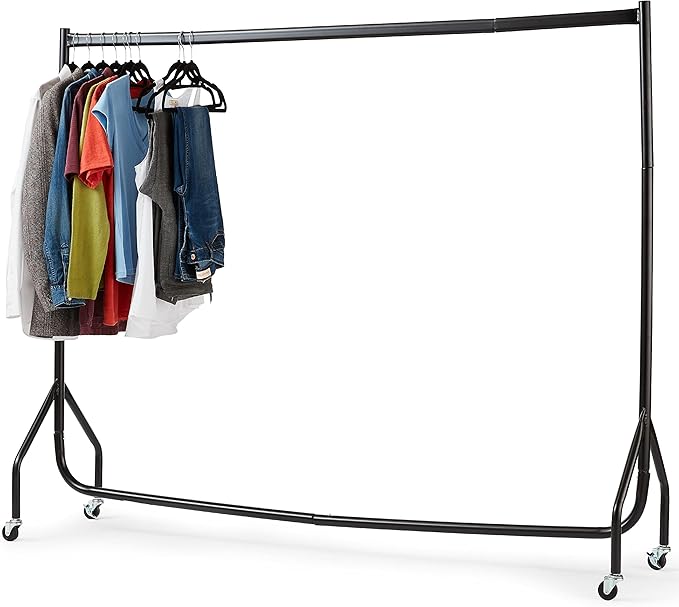 House of Home 6ft x 5ft Heavy Duty Metal Clothes Rail with Wheels - 1 Tier Single Rail Wardrobe Replacement - Hanging Clothing Rack Storage & Organiser for Shirts, Coats, Jackets, Hat & Shoes - Black