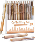 Four Candies Gel Pen Set, Aesthetic Writing Pens with 0.5mm Fine Tip, Black & Brown Ink Pens with Highlighter, Cute Stationery Supplies for School, Office, Pack of 12 - Moor Series