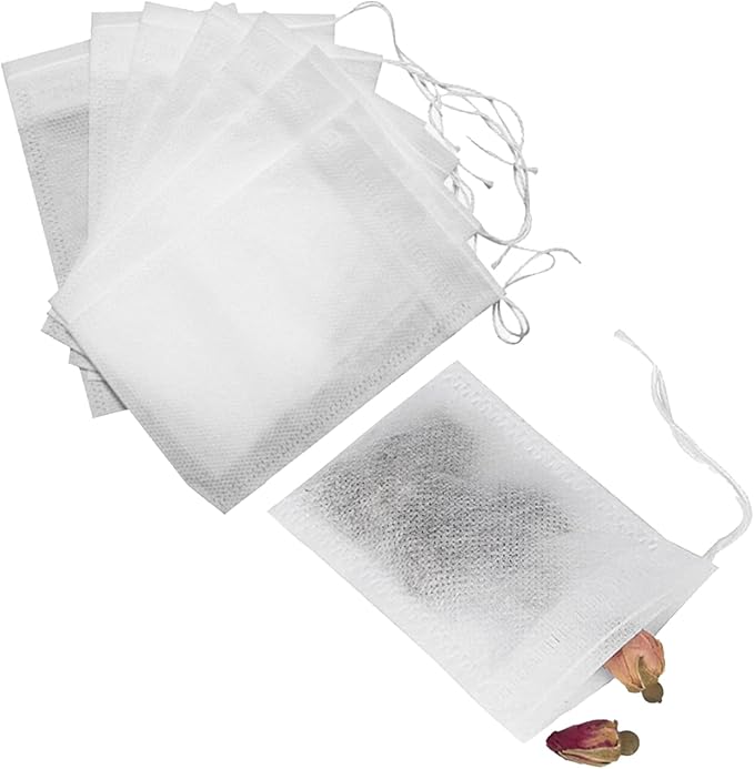 100PCS Reusable Tea Filter Bags with Drawstring, Tea Bag Empty, Empty Tea Bag, Reusable Teabag, Empty Tea Bag, Teafilter, Reusable Tea Bag for Loose Tea Infuser for Loose Tea, Coffee & Spices (7X9Cm)