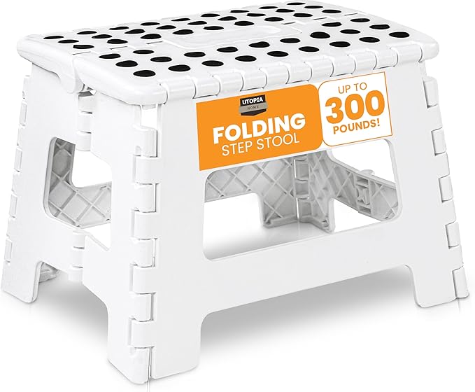 Utopia Home Folding Step Stool 9 Inch, Portable Anti Slip Surface for Kids and Adults, Heavy Duty Folding Stool with Carrying Handle, 300 lbs Load Capacity, Pack of 1, White