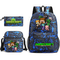(8_07) Minecraft 3pcs Sets Backpack Mochila Kids Capacity Bags-3