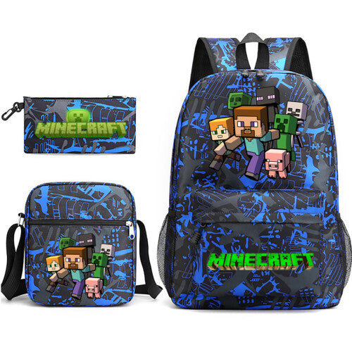 (8_07) Minecraft 3pcs Sets Backpack Mochila Kids Capacity Bags-3