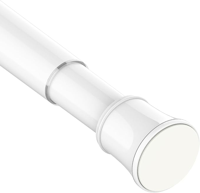 Telescopic Spring Tension Rod Extendable Curtain Rod No Drilling Extendable Window Tension Rod Adjustable Curtain Pole No Screws for Kitchen,Closet,Bathroom, 85-160 cm (33.5-63.0"), White