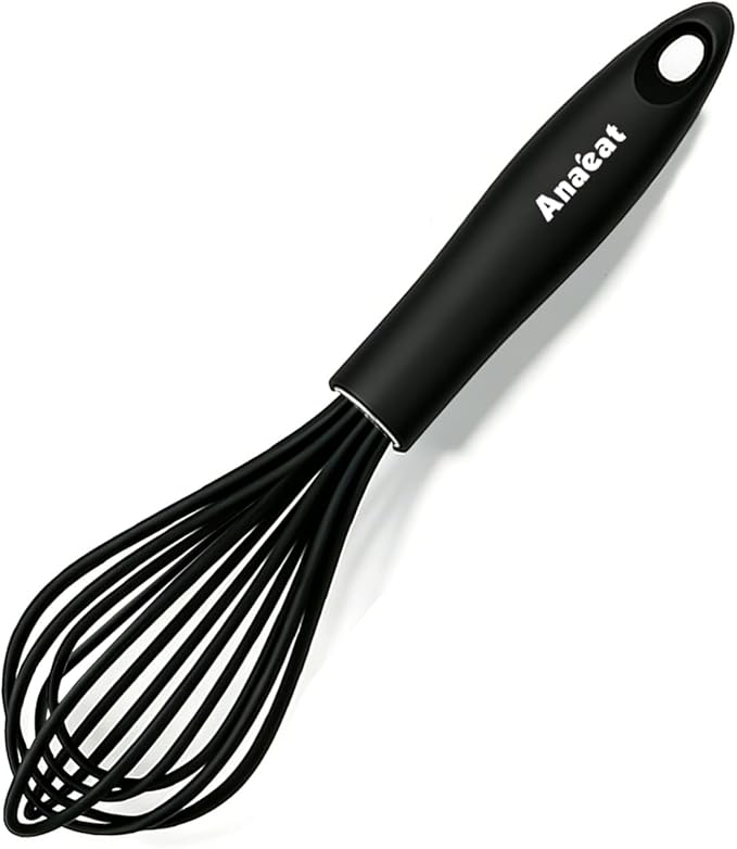 Anaeat 23cm Silicone Balloon Whisk, Perfect for Non-Stick Cookware, Milk and Egg Beater Blender, Heat Resistant Kitchen Whisks for Whisking, Cooking, Baking, Beating, Frothing & Stirring (Black)