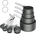 8 Pcs Measuring Cups and Spoons Set, Stackable Stainless Steel Handle Accurate Tablespoon for Measuring Dry and Liquid Ingredients Small Teaspoon with Plastic Head (Black)