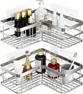 Yazoni Corner Shower Caddy, Adhesive Shower Organizer Corner, Bathroom Shelves Shampoo Holder with Hooks, Rust-proof Stainless Steel (Silver)