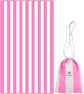 Victoper Microfiber Beach Towel Oversized Rapid Drying Sand Free Soft Compact Lightweight Qualities Beach Towels for Adults Ideal for Swimming Beach Yoga Camping Gym Carry Bag Pink Stripes 63x32 Inch