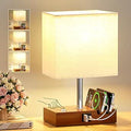 Bedside Lamp, Bedroom Lamp with Brown Wood Charging Station and Organizer for Bedroom (Bulb Included)[Energy Class F]