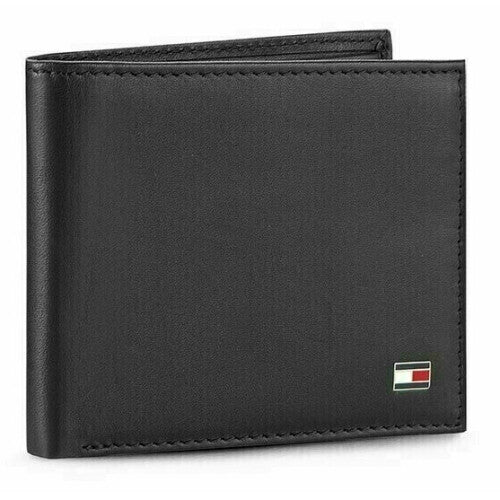 Tommy Hilfiger Men's Leather Bifold Slim Wallet with ID Window Black