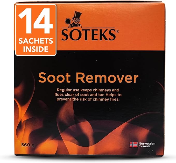 Flue & Chimney Cleaner Soot Remover – for Fireplaces and Wood stoves - Dissolves Soot,Tar,Creosote – Easy to Use – No Mess – Reduces Risk of Chimney Fires – Non-Toxic,Environmentally Safe – 14 Sachets