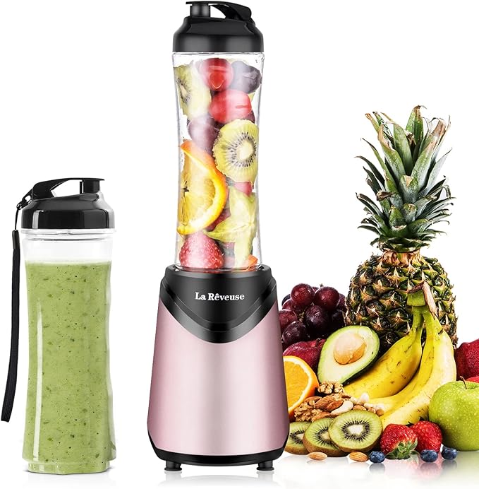 La Reveuse Smoothie Blender Personal Size with 2 BPA Free Portable Travel Sports Bottles (550ml),300 Watts,Pink