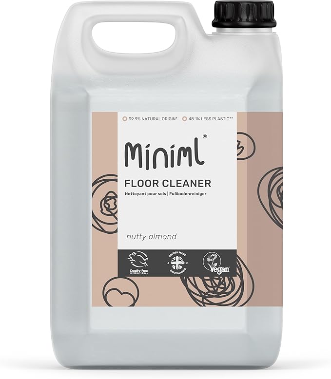 Miniml Eco Floor Cleaner Liquid 5L Refill - Almond Scented Multi Purpose Hard Floor Surface Cleaner for Laminate, Tile, Wood, Patio, Pressure Washer and More - 100 Percent Vegan and Cruelty-Free