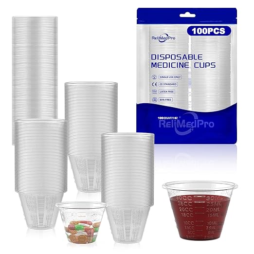 Graduated Reusable Small Plastic Medicine Cups, Bulk Pack of 100, 1 OZ (30ml) Measuring Cups for Liquid Medication, Paint, epoxy, Pills and Resin