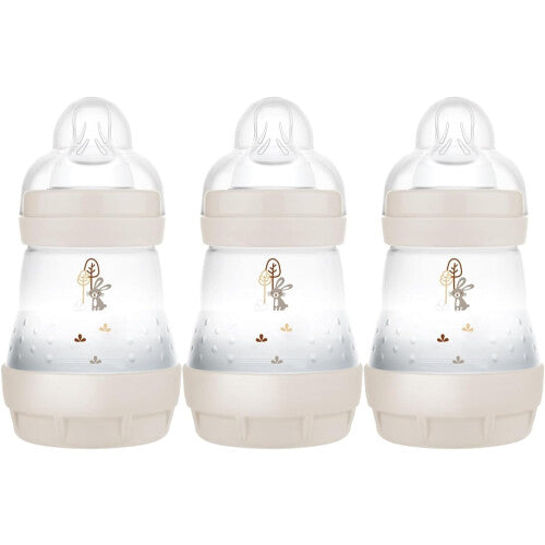 MAM Easy Start 3x160ml Self-Sterilising Anti-Colic Bottles with Slow-Flow Teats Size 1 - Newborn Essentials, Grey (Designs May Vary)