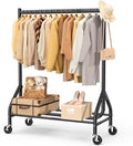 EAGMAK Heavy Duty Clothes Rail Load 180 KG, Rolling Garment Rail with Lockable Wheels, Standing Metal Clothing Rack, Portable Wardrobe Rack Sturdy Coat Hanging Rail for Hanging Clothes (Black)