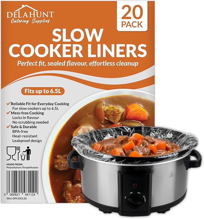 Slow Cooker Liners [20 Pack] – Fits Up to 6.5L, BPA-Free & Heat-Resistant PET Plastic | Leakproof Disposable Cooking Bags for Slow Cookers, Ovens, Freezers, Batch Cooking, Casseroles & Meal Prep