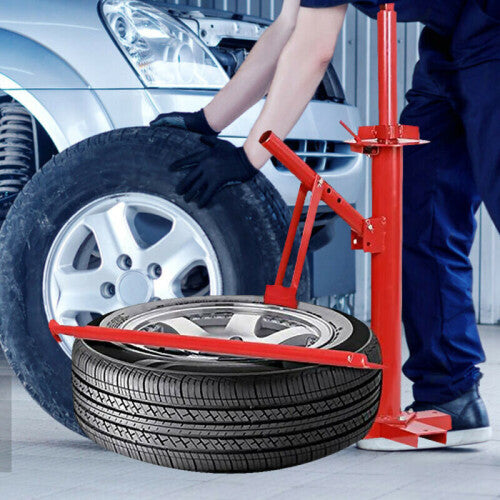 Manual Portable Tyre Changer with Wheel Mount Bead Breaker Kit for Cars & Motorbikes (15-21in) - Red Steel
