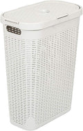 Addis Faux Rattan 40 Litre Family Slim Laundry Clothes Washing Hamper Bin with Lid, Mineral Light, Minerial Grey, Single