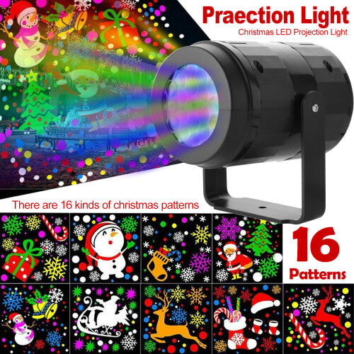 16-Pattern Christmas Projector Light - Automatic Rotating LED Projections for Indoor Parties (85-240V)