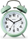 Super Loud Alarm Clock for Heavy Sleepers, Retro Twin Bell Design, 4-Inch Silent Non-Ticking Quartz with Backlight, Metal Bedside Clock for Children’s Room (Saga Green)