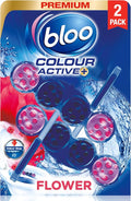 Bloo Colour Active Toilet Rim Block Fresh Flowers with Anti-Limescale, Cleaning Foam, Dirt Protection and Extra Freshness - 2 x 50g