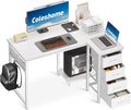 Coleshome Computer Desk with Drawers, 100x70 cm Corner Desk for Home Office, Reversible L Shaped Office Desks White
