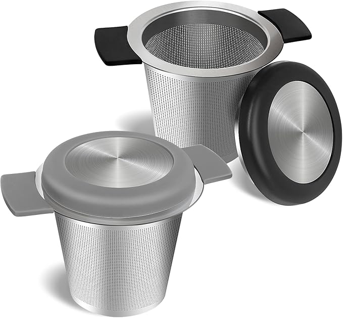 2PCS Tea Infuser for Loose Tea, 304 Stainless Steel Strainer with Silicone Heat Proof Handles, Tea and Coffee Filter for Cups,Teapots, Mugs