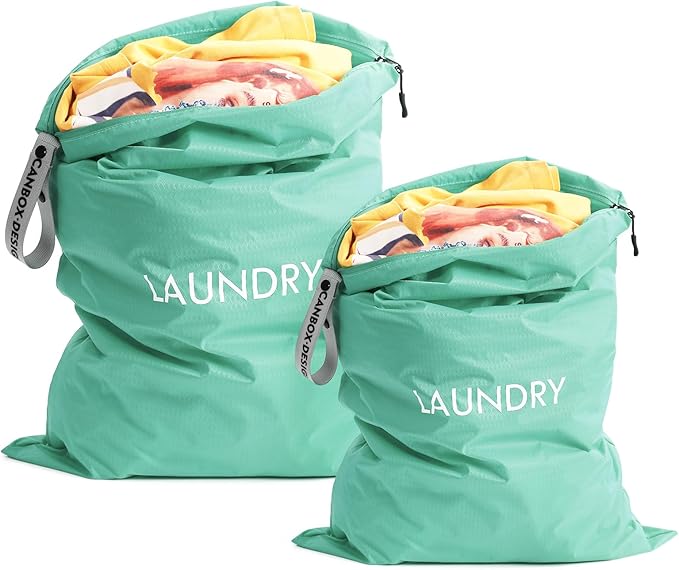 2 Pack Laundry Bags, Travel Laundry Bag for Dirty Clothes, Swimming Yoga Bathing Suit Workout Washable Wet Dry Bag, Blue Green