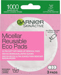 Garnier Micellar Reusable Makeup-Remover Eco Pads, Set Of 3 Ultra Soft Micro Fibre Pads, For All Skin Types, 0 Waste Eco-friendly Remover Pads, Up To 1000 Washes, Use With Garnier Micellar Water