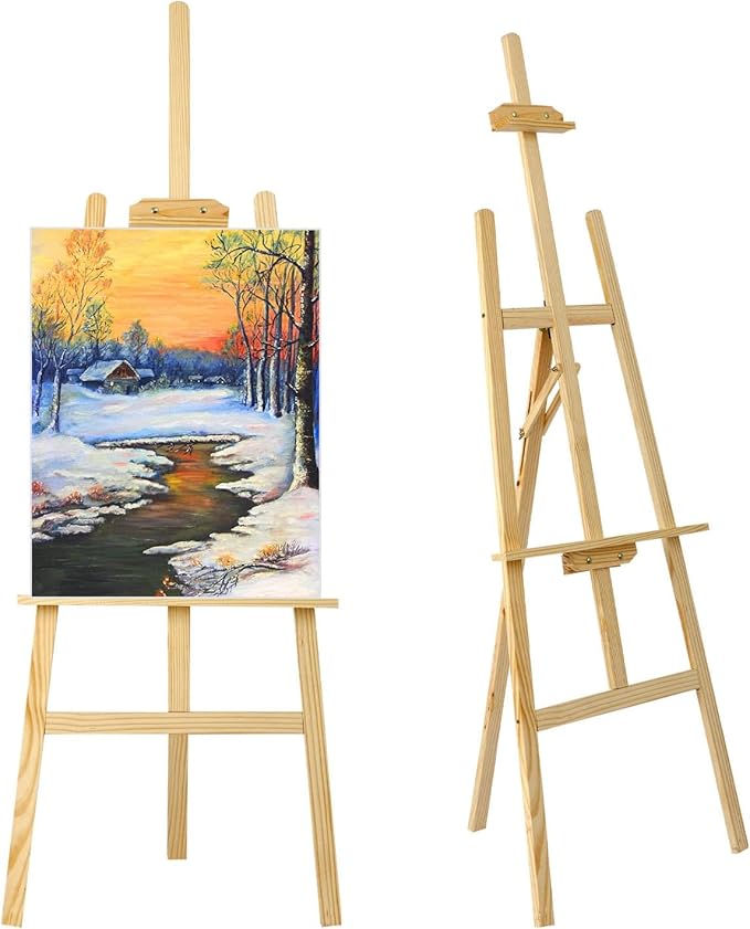 Easel Stand 1.5M Studio Easel Adjustable Drawing Painting Holder Folding Art Stand for Wedding Wooden A-Frame Display Drawing Board for Painting